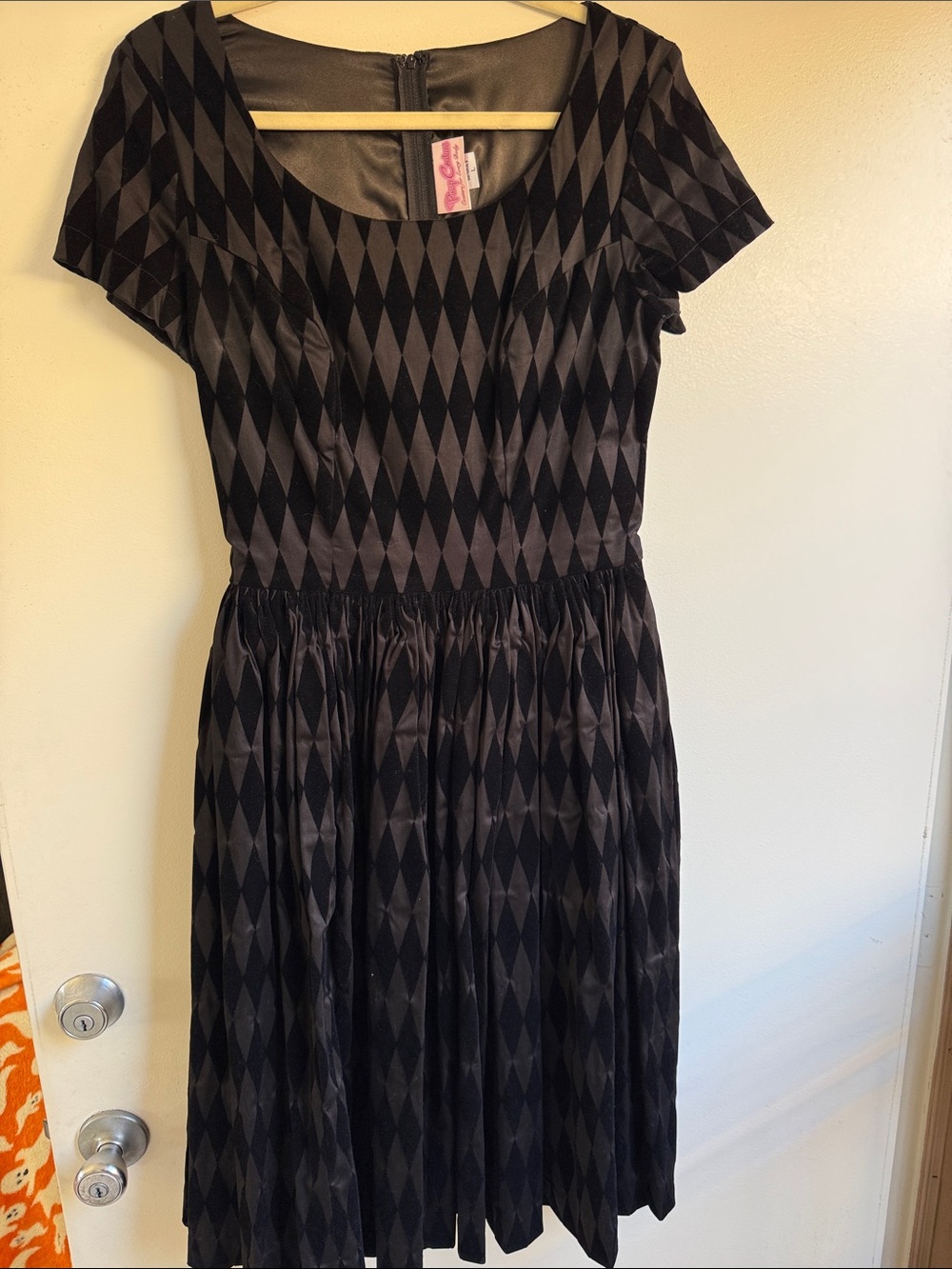 PUG Black Flocked Harlequin | Laura Byrnes Design Geometric Fit-and-Flare Dress